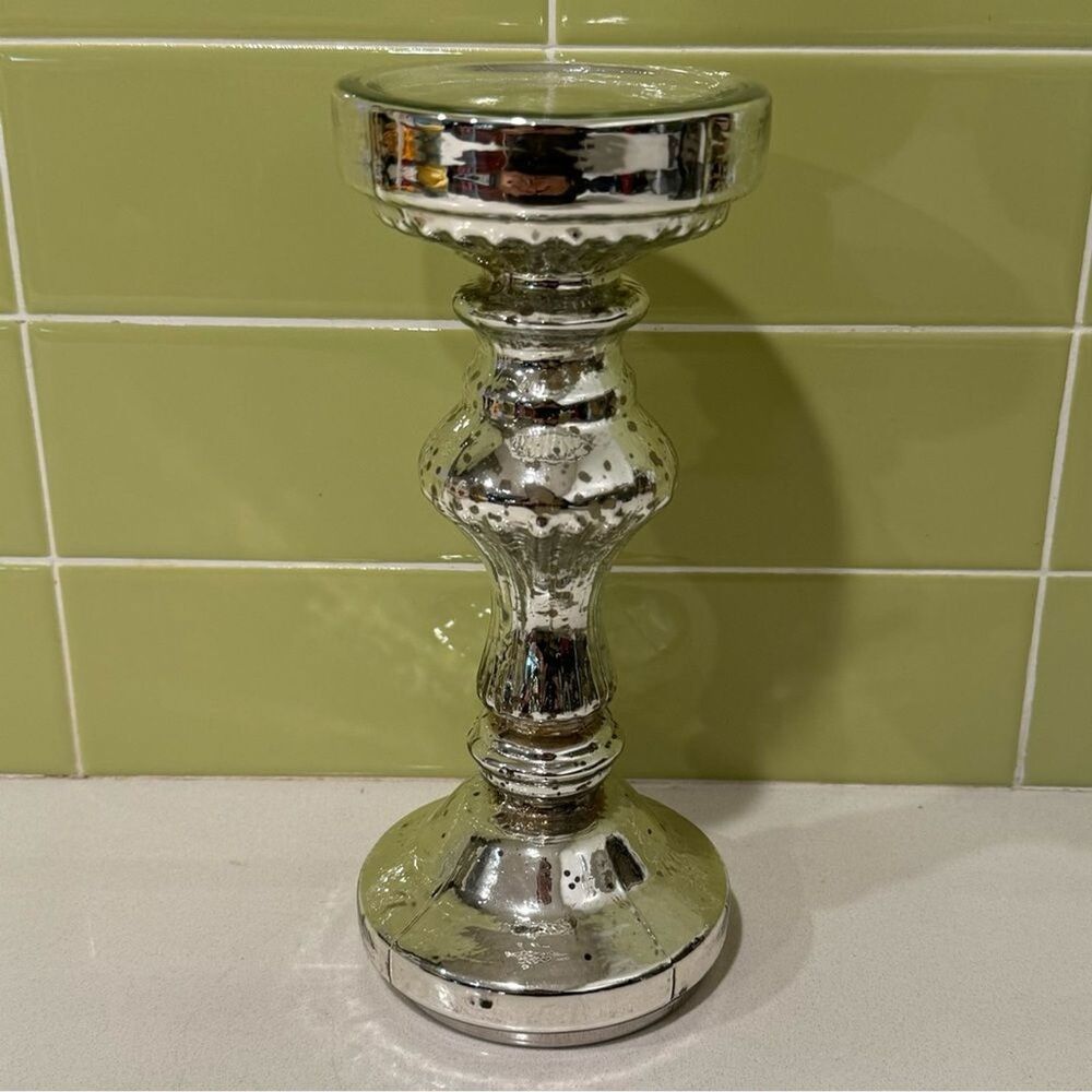 Glass Candle Holder (9″) – Elegant Silver Finish 9″ Height